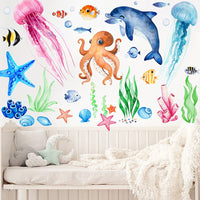 Ocean Dolphin Wall Decals for Kids' Rooms and Bathrooms, Self-Adhesive PVC Underwater Animal Stickers
