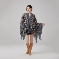 Women's Ethnic Style Knitted Tassel Poncho Cape for Autumn/Winter