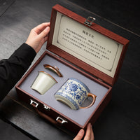 Ru Kiln Ceramic Mug with Lid and Infuser, Chinese Style Office Tea Cup Gift Set