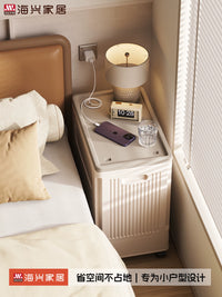 Narrow Bedside Storage Cabinet with Wheels, Slim Gap Organizer for Bedroom, Plastic End Table Storage Bin