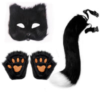 Halloween Fox Costume Set with Mask, Gloves, and Plush Tail for Cosplay