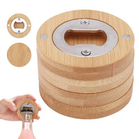 Magnetic Bamboo Wood Round Bottle Opener for Refrigerator