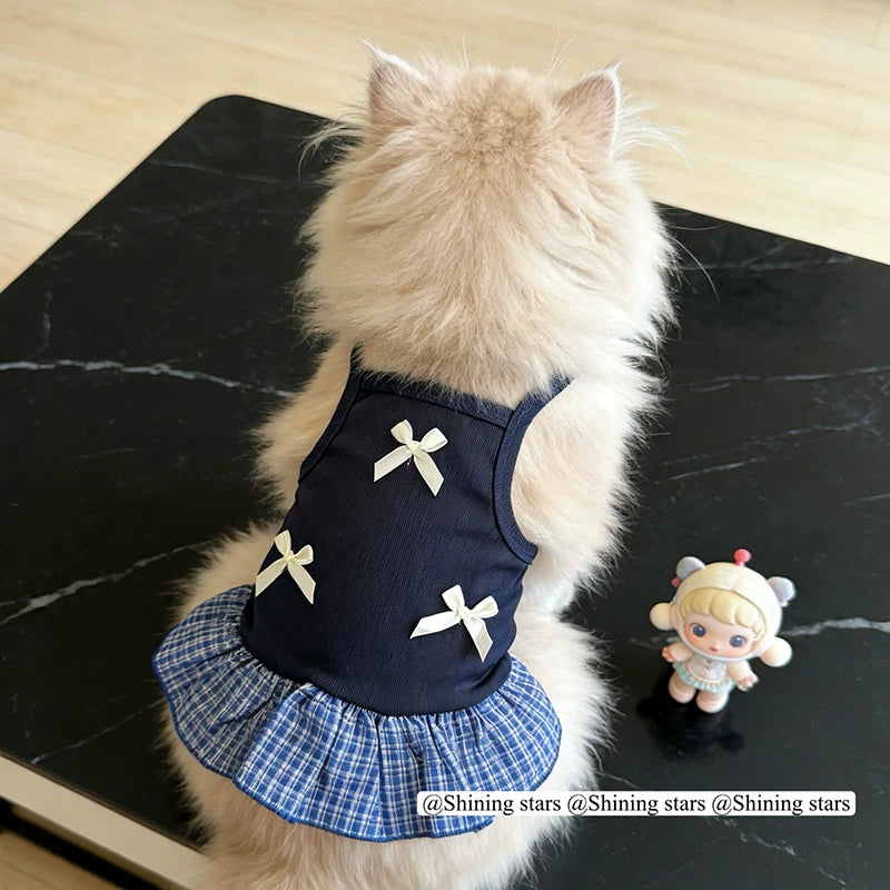Pet Summer Thin Anti-Shedding Princess Dress with Pearl Necklace for Cats and Small Dogs