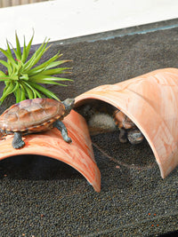 Terracotta Reptile Hideout Cave with Basking Platform for Turtles, Lizards, and Fish Tanks