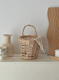 Hand-Woven Rattan Hanging Storage Basket for Fruit and Sundries