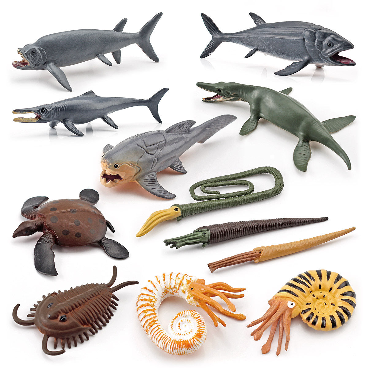 Miniature Prehistoric Ocean Animal Figurines for Kids - Ammonite, Trilobite, Turtle, Dunkleosteus Models