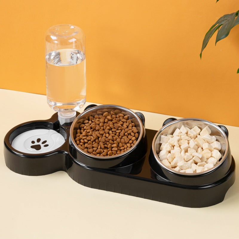 Automatic Water Dispenser Pet Bowl with Tilted Stainless Steel Food Bowl for Cats and Dogs