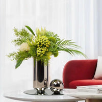 Modern Luxury Stainless Steel & Ceramic Flower Vase for Home Decor