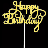 Happy Birthday Cake Topper Glitter Paper Gold Heart Dessert Table Decoration