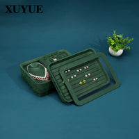Velvet Jewelry Display Tray with Lid for Necklaces, Rings, Bracelets, and Earrings