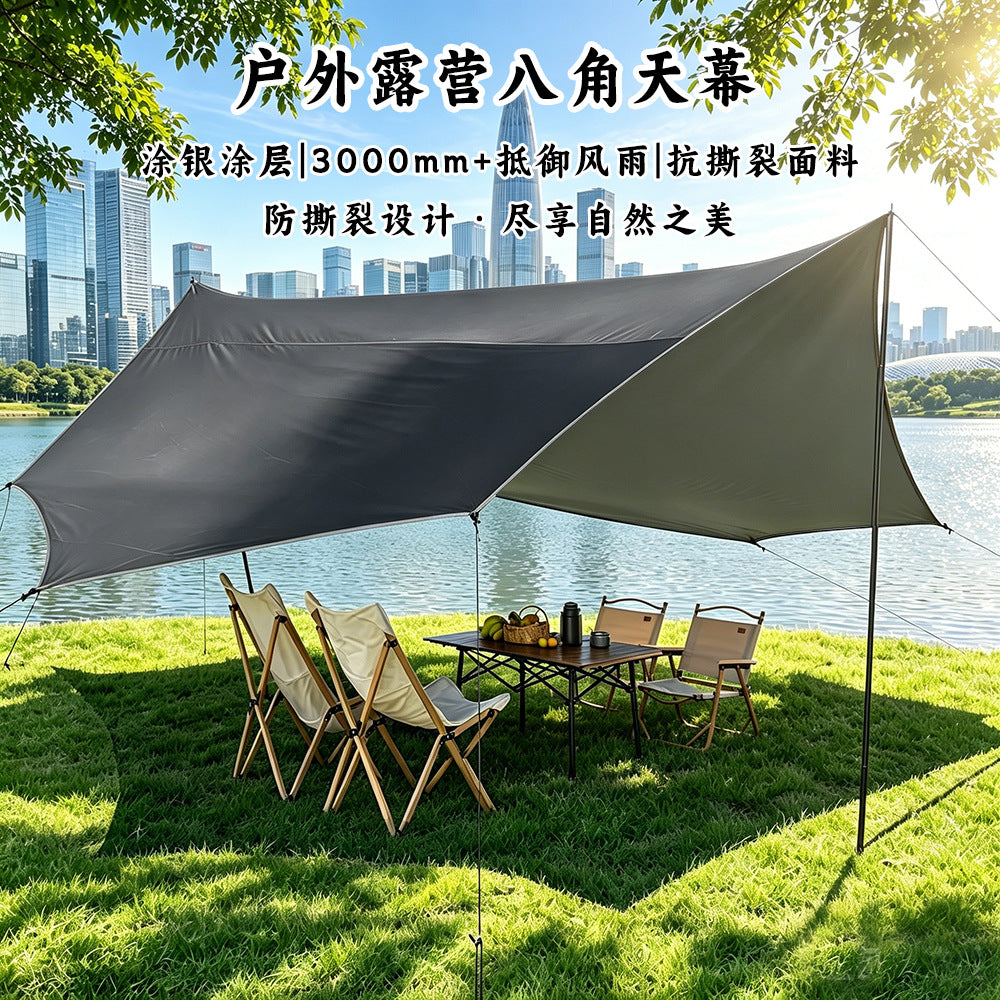Octagonal Silver-Coated Outdoor Camping Tarp Sunshade Rainproof Shelter for Family Gatherings
