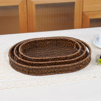 Handwoven Imitation Rattan Plastic Oval Fruit Basket Snack Bread Living Room Storage Display Tray