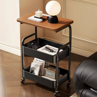 2-Tier Mobile Side Table with Wheels, Living Room Storage Cart, Bedroom Organizer Shelf