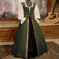 Medieval Renaissance Square Neck High-Waist Two-Piece Dress Set Plus Size Gown
