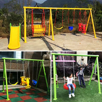 Kids Outdoor Swing Set with Slide, Kindergarten Playground Equipment, Painted Steel Frame