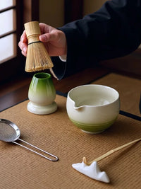 Ceramic Matcha Bowl Set with Whisk and Scoop, Japanese Style Gradient Glaze