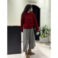 Women's Red Cable Knit Sweater & Pants Set - Autumn 2025 Collection