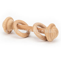 Natural Beech Wood Baby Rattle Teether Toy for Early Education