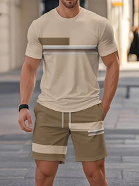 Men's Casual 3D Print Short Sleeve Shirt & Shorts Set