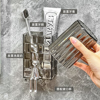 Wall-Mounted Toothbrush Holder with Tumblers, No-Drill Bathroom Organizer