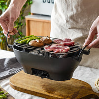 Small Happiness Cast Iron BBQ Grill Oval Roasting Pan Charcoal Household Outdoor Portable Multifunctional Durable Grill