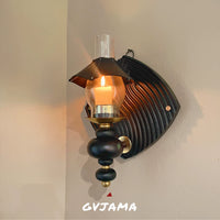 GVJAMA Vintage Glass and Solid Wood Candlestick Wall Decor for Home and Hotel