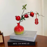 Artificial Pomegranate Flower and Fruit Arrangement with Vase, Festive Table Decor