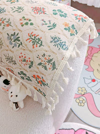 French Cotton Linen Dust Cover for Microwave, Printer, or Sofa Armrest with Floral Lace Trim