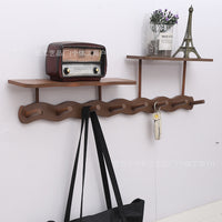 Solid Wood Wall-Mounted Entryway Coat Rack with Hooks and Key Holder