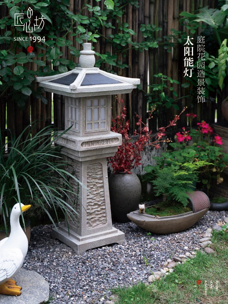 Artisan Retro Chinese Style Solar Garden Light Outdoor Villa Landscape Stone Lamp