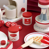 Kids Wooden Play Kitchen Appliance Set - Pretend Coffee Maker, Toaster, Blender, Oven, Juicer for Early Education
