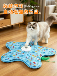 Interactive Cat Play Mat with Rotating Wand Toy and Hideaway Cover