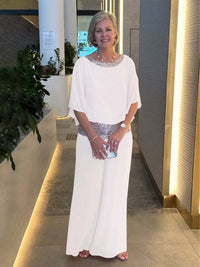Women's Sequin Patchwork Batwing Sleeve Top and Wide Leg Pants Set
