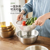 Stainless Steel Vegetable Washing Basin Drain Basket Set for Kitchen Rice Washing and Draining