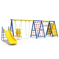 Kids Outdoor Swing Set with Slide, Kindergarten Playground Equipment, Painted Steel Frame