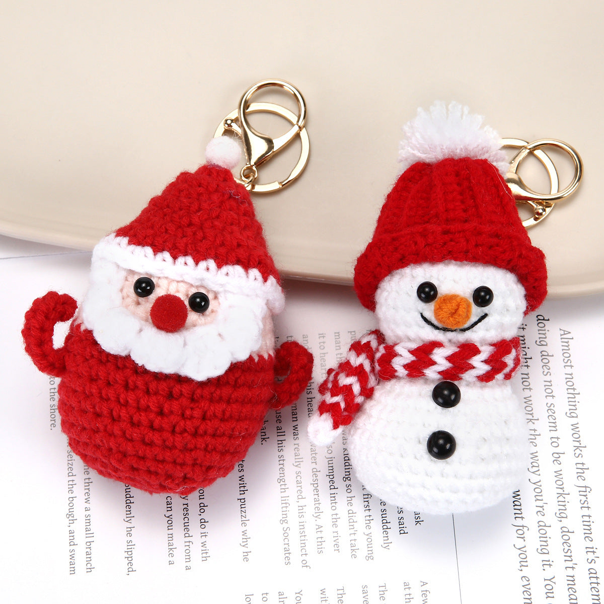 Hand-Knitted Snowman Santa Claus Keychain Pendant for Christmas Gifts and Bag Accessories