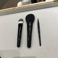 YS Saint 3-Piece Portable Makeup Brush Set with Leather Pouch for Blush, Foundation, and Lip