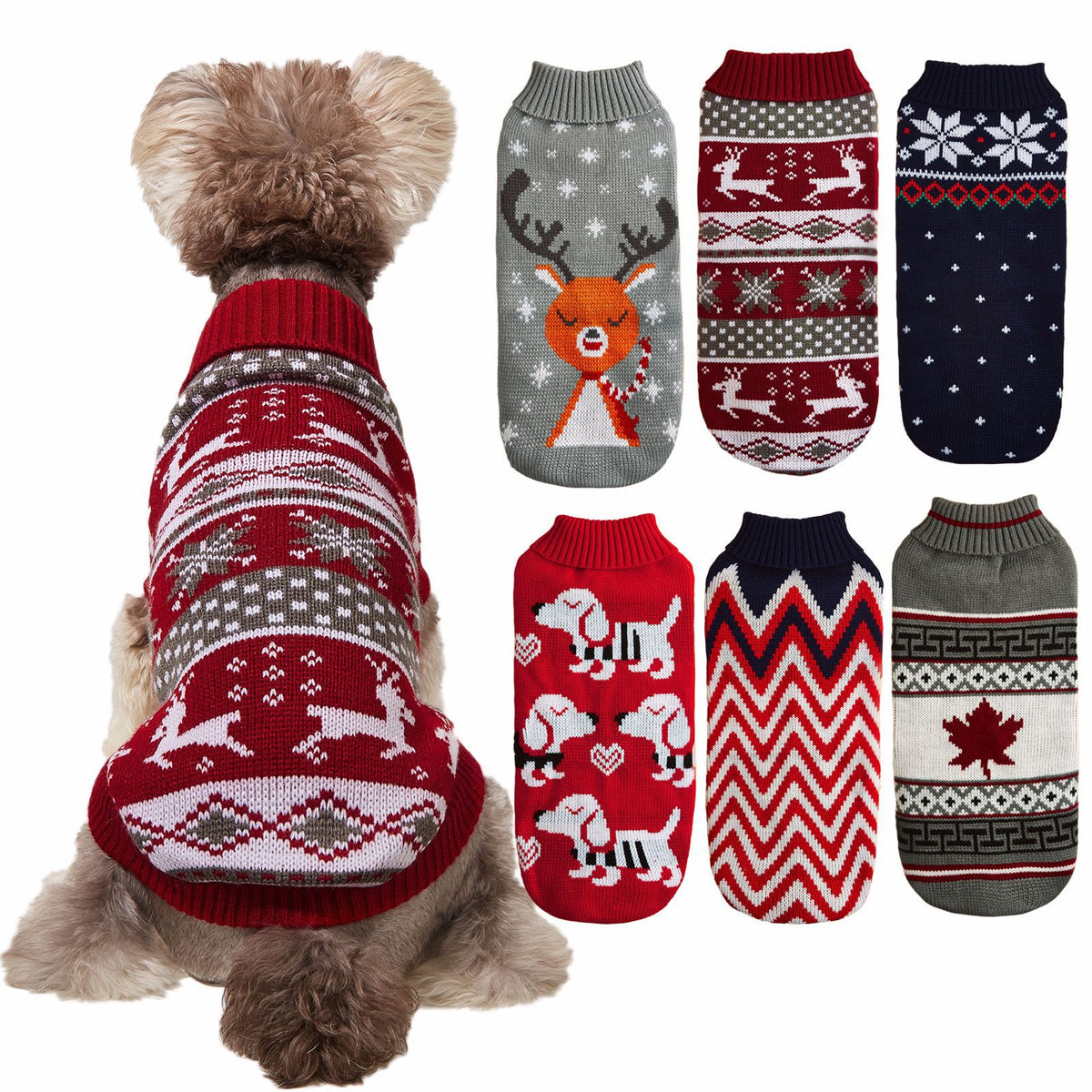 Christmas Reindeer Pet Sweater Knitted Snowflake Jacquard for Small Dogs & Cats