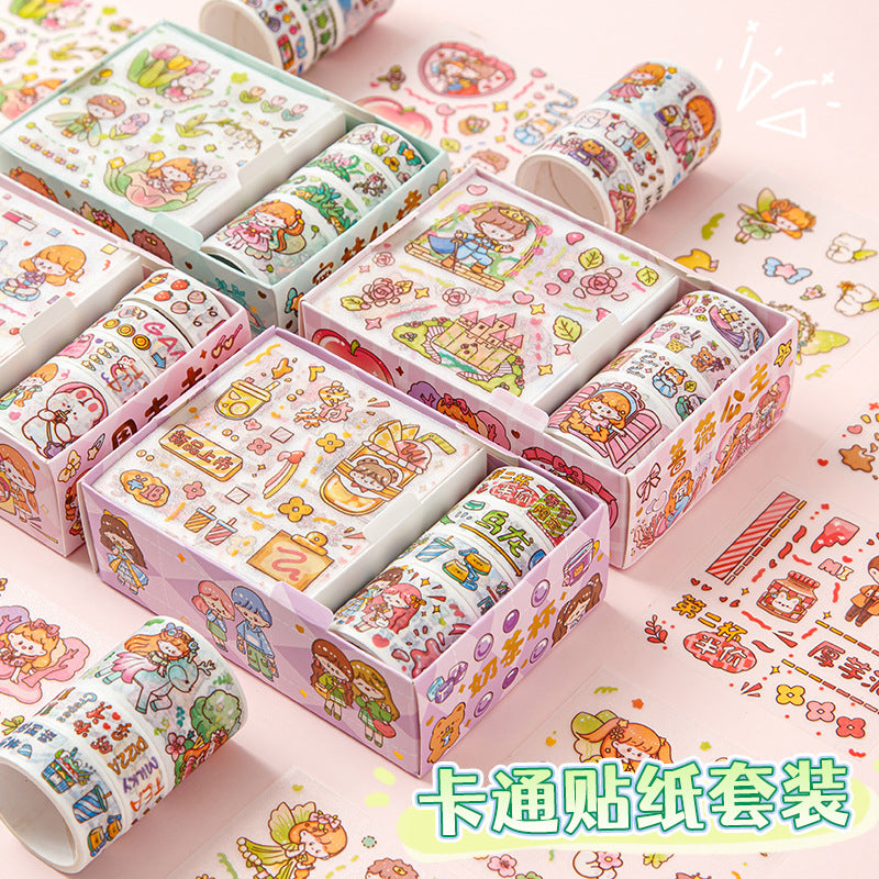 Cute Cartoon Washi Tape & Sticker Set for Kids' DIY Crafts and Scrapbooking
