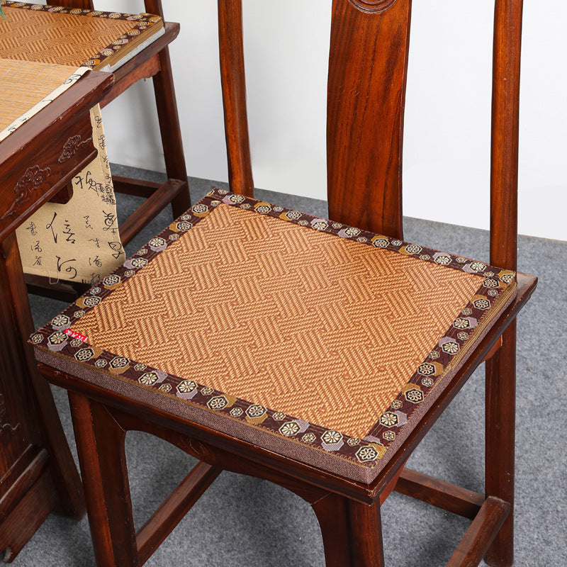 Solid Wood Chair Cushion with Coir Core and Removable Rattan-Style Cover for Dining and Armchairs