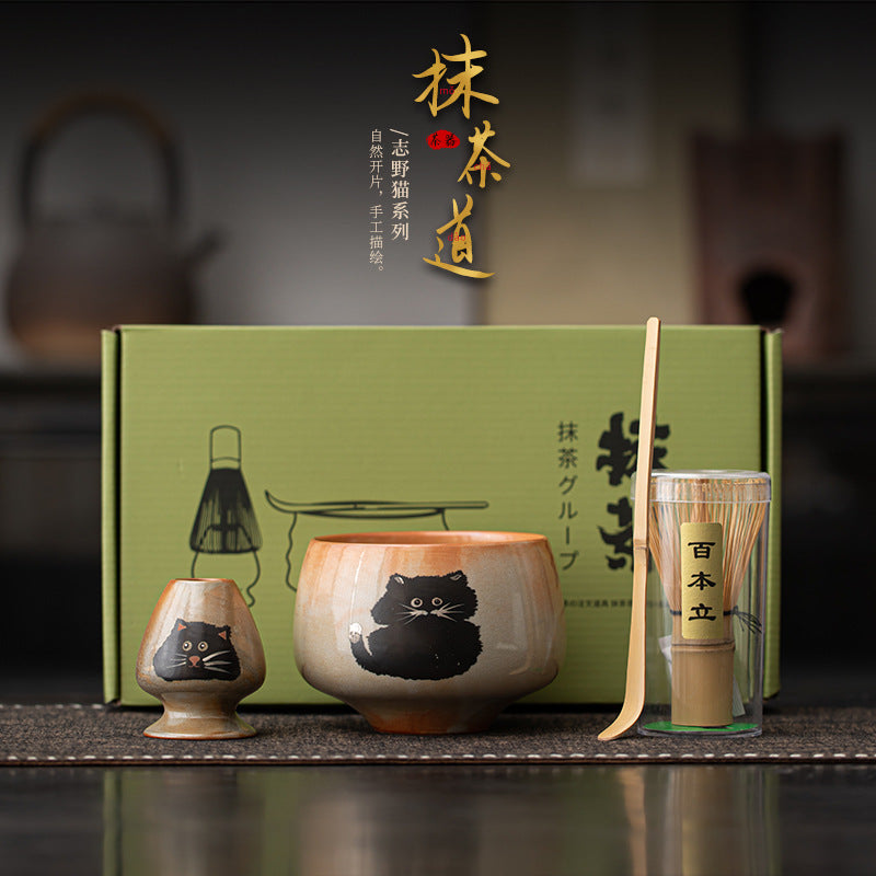 Japanese Ceramic Matcha Tea Set with Bowl, Whisk, and Whisk Holder