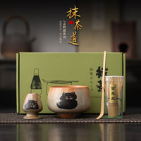 Japanese Ceramic Matcha Tea Set with Bowl, Whisk, and Whisk Holder