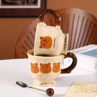 French Cream Bear Mug, Cute Simple Milk Cup for Students and Couples, Large Capacity Ceramic Mug