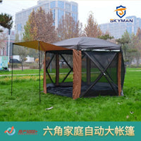 Automatic Hexagonal Camping Tent with Car Tail Extension, Mosquito Net, and Rainproof Mesh