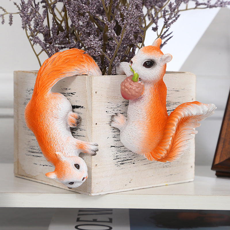 Cute Squirrel Planter Hanger Micro Landscape Desktop Ornament Resin Craft