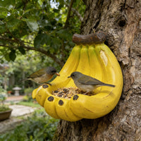 Banana Shaped Resin Bird Feeder Wall Mounted Garden Decor Hanging Bird Feeding Basin