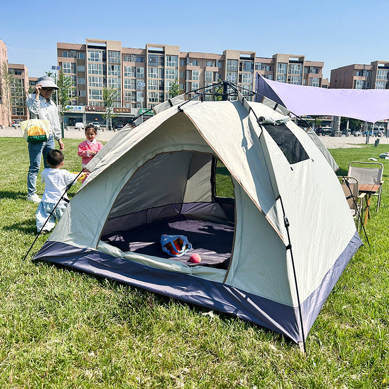Portable Pop-Up Camping Tent for 3-4 People - Automatic Setup, Single Layer, Double Door Design
