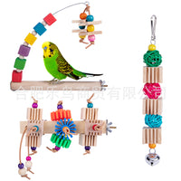 3-Pack Parrot Chew Toys with Perch Stand and Slotted Wood Blocks