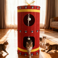 Felt Firecracker Cat Condo Multi-Layer Cat Tree with Hiding House for Multiple Cats