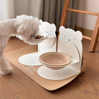 Ceramic Pet Bowl with Adjustable Elevated Stand for Cats and Small Dogs, Tilted Design for Neck Protection, Anti-Spill